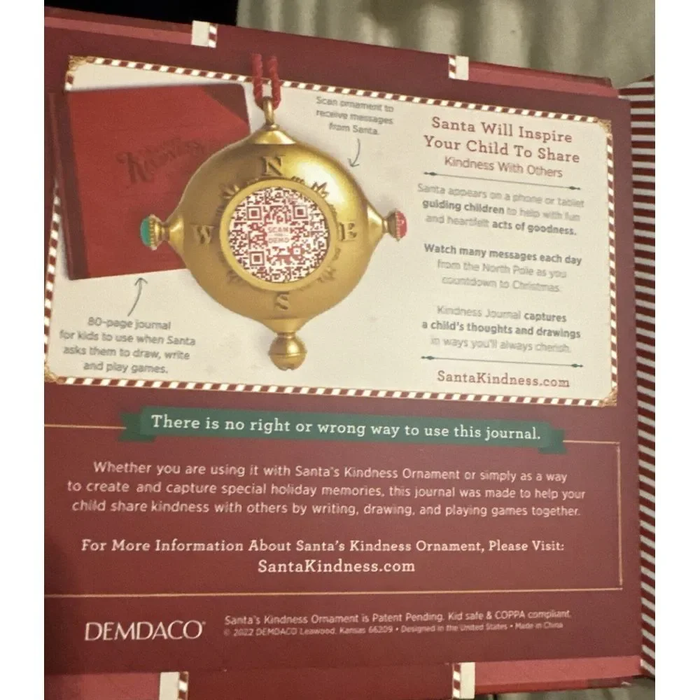Santa's Kindness Christmas Journal Companion To Kindness‎ Ornament Demdaco Gift